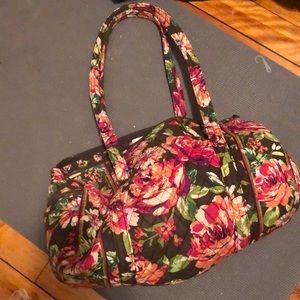 Brown and Pink Rose Print Vera Bradley Duffel Bag